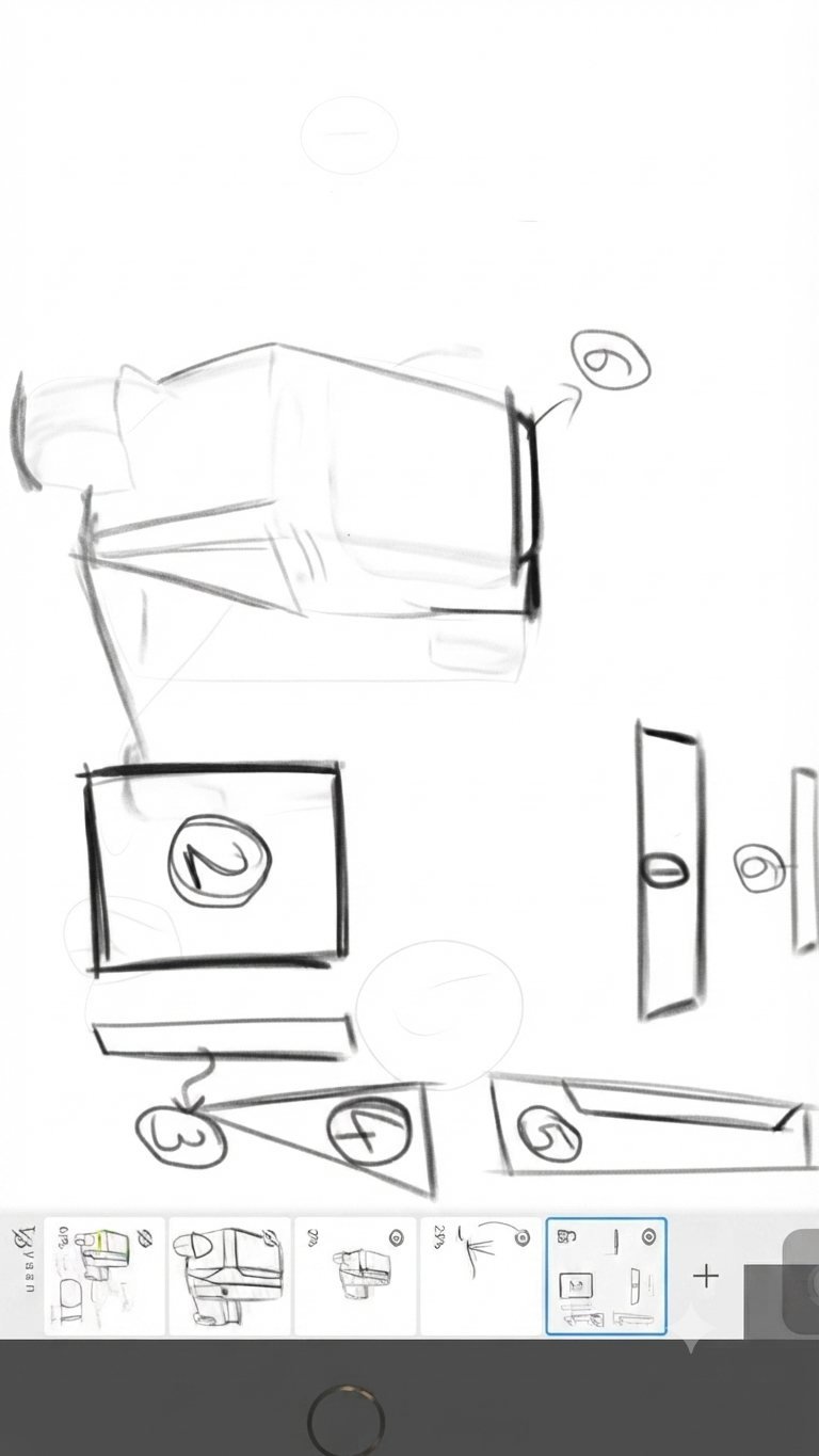 Sketch of the cab exploded into numbered flat panels for folding