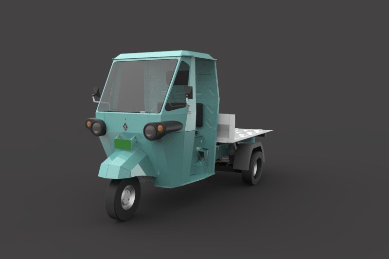 Render of a teal Navya with an open cargo deck